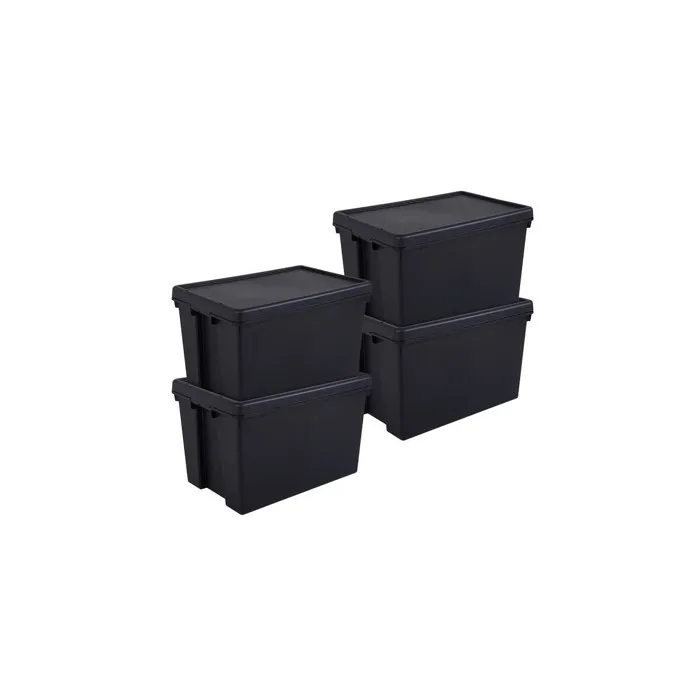Lot 4 boîtes stockage en plastique noir 40 x 59,5 x 37 cm 62L