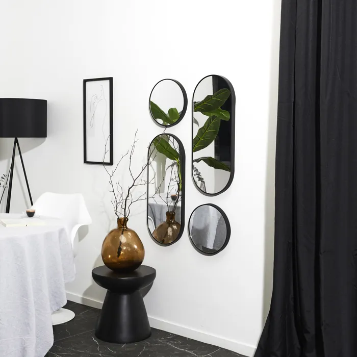 Lot de 4 Miroirs - HOME DECO FACTORY - Versa - Rond et Ovale - Noir