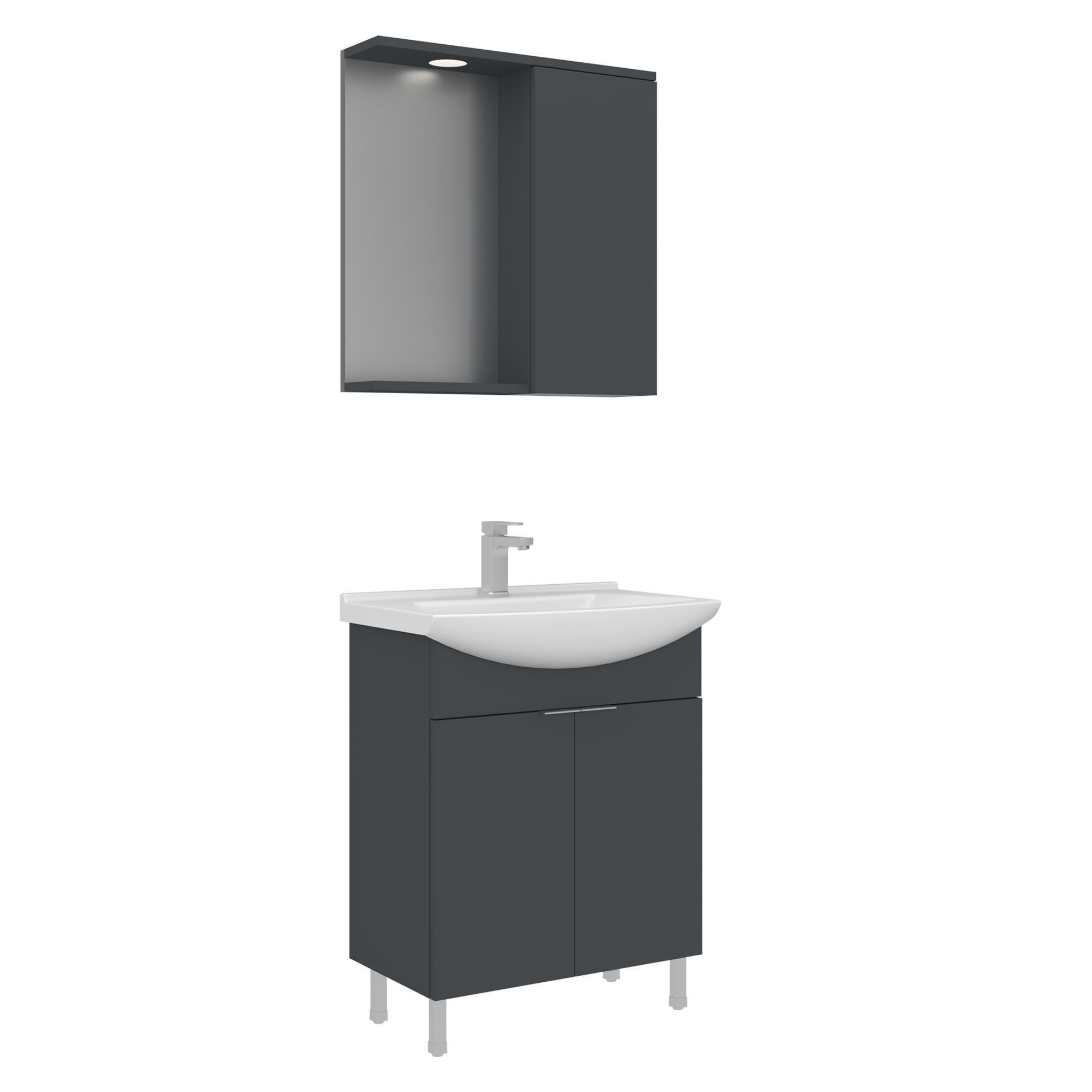 Meuble Avec Simple Vasque Et Miroir "purus 65" - 65 X 50 X 83 Cm - Matte Anthracite