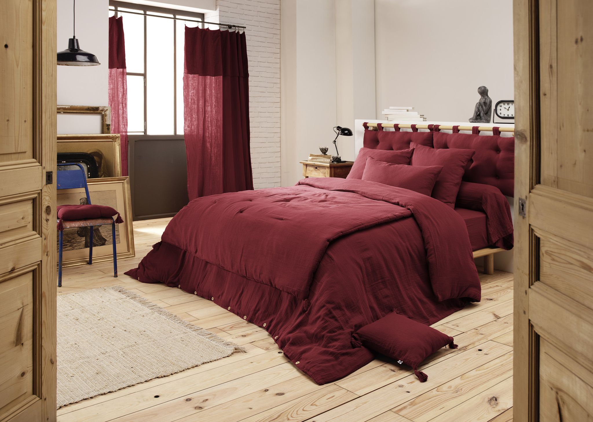 Housse De Couette 280 X 240 Cm King Size - Double Gaze - Mila Bordeaux