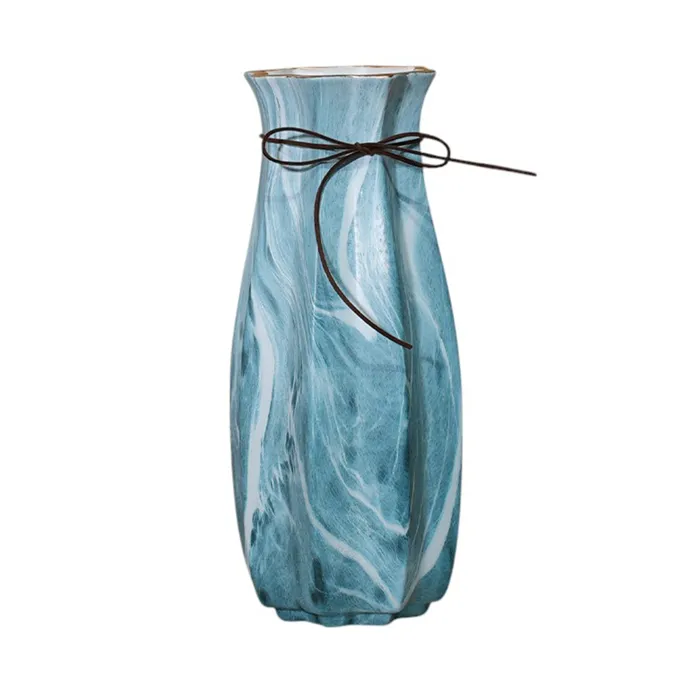 Imaya - Vase En Céramique Couleur Marbre Bleu Ciel H27.5 Cm