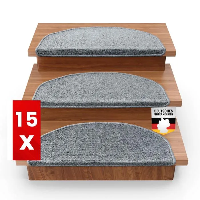 X 15 Tapis D'escalier London, Gris Clair, 23,5 X 65 Cm, Demi-cercle