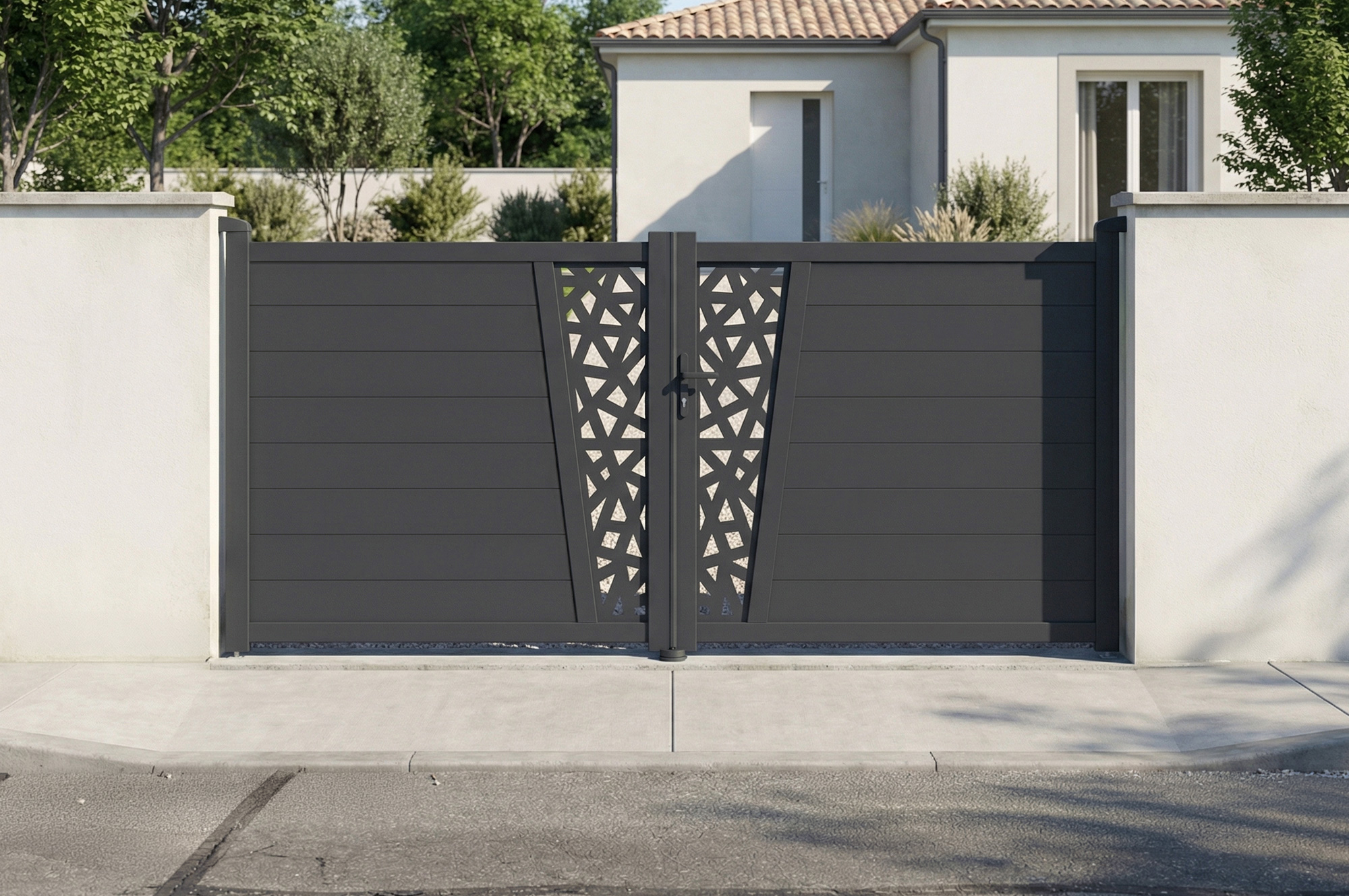 Portail Battant 3m Cervina Ruivo H.140cm Aluminium Gris