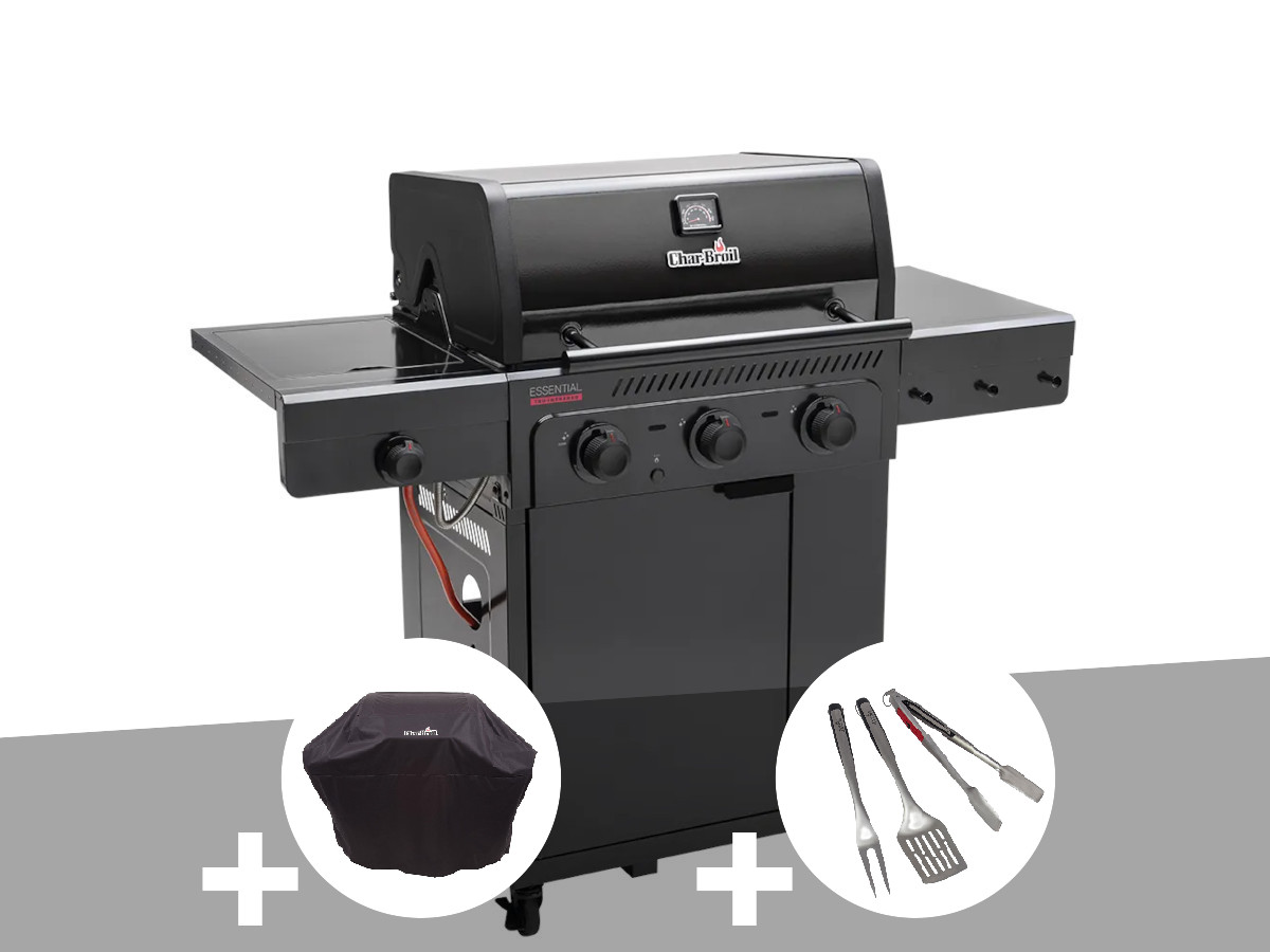 Barbecue À Gaz Essential 3g - 3 Brûleurs + Housse De Protection + Kit 3 Ustensiles - Char-broil