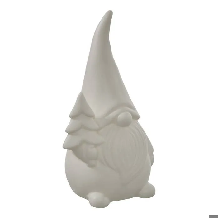 Gnome De Noël Lumineux Led En Céramique Blanc H. 12 Cm - Feeric Lights & Christmas