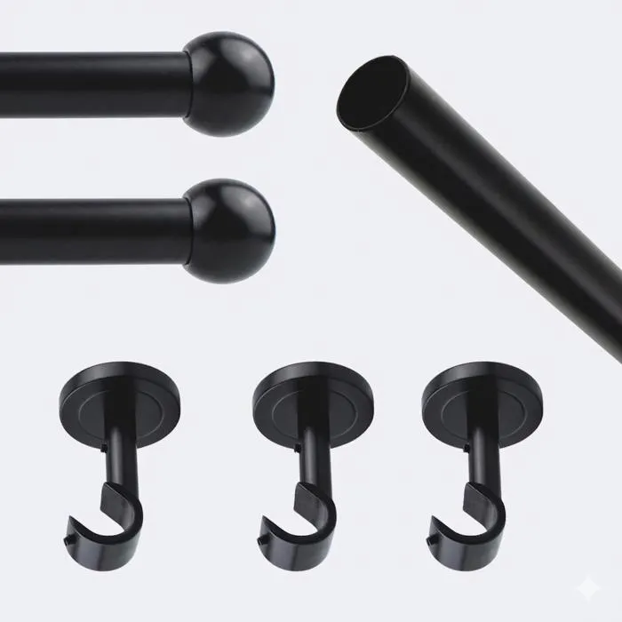 Kit de tringle à rideaux Noir Mat 300cm Diam.20mm Embout Boule - Fixation Plafond - Boulet