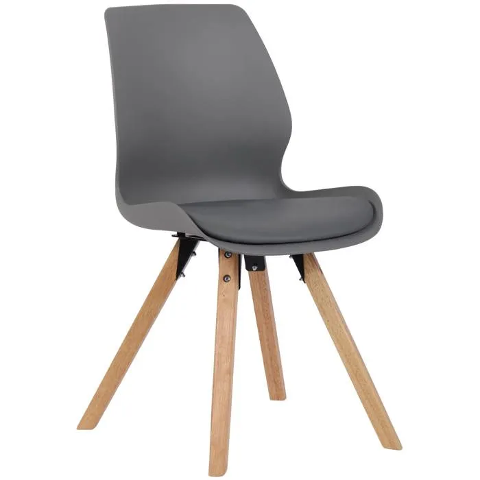 Chaise De Salle À Manger Design Scandinave En Plastique Gris Avec Assise Rembourrée Et Pieds En Bois 100007661
