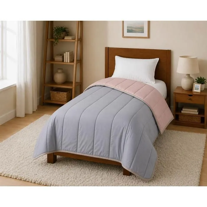 Couette Ultra Légère Gris / Rose Poudré - 1 Personne 140 X 200 - Mortreux