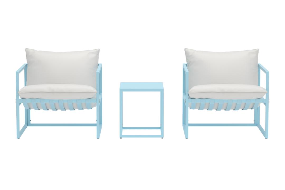 Salon De Jardin 3 Pièces "messina" 75cm Bleu Clair