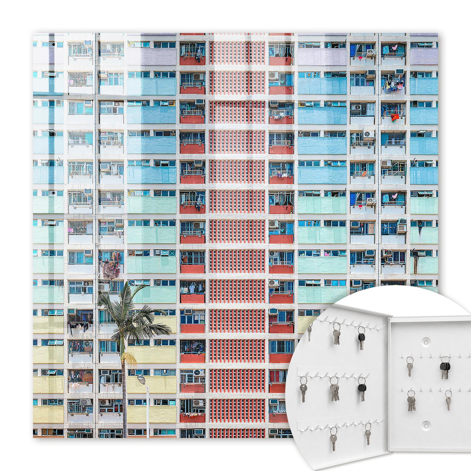 Armoire À Clés - (30 Cm X 30 Cm) - Boîte À Clés Murale - Coffret De Rangement Pour Clés - Couleur Blanche - Ouverture Vers La Gauche - Pour Maison Et Bureau - Architecture Colorée