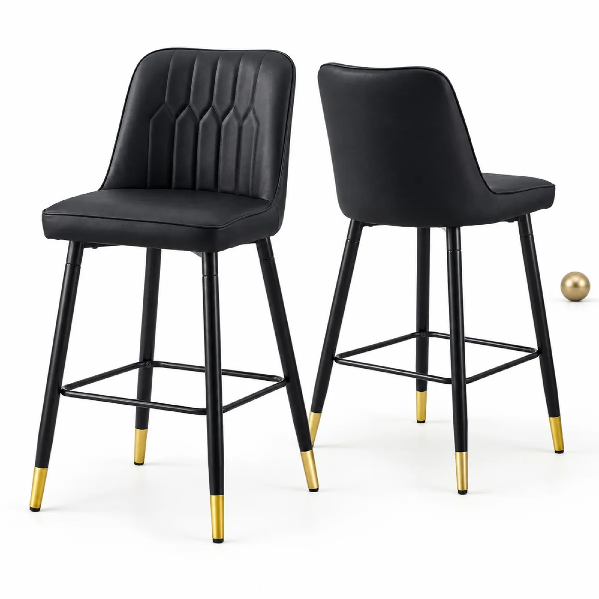 Lot De 2 Tabourets De Bar Avec Repose-pieds, Cadre En Métal, Similicuir Noir