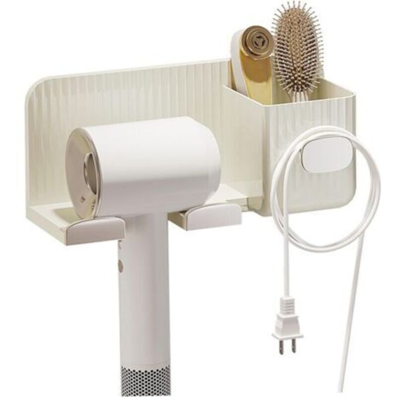 Support De Sèche-cheveux Support Mural Auto-adhésif Pour Outils De Cheveux Avec Crochet De Câble Et Boîtes De Rangement Support De Sèche-cheveux Multifonction Pour Accessoires De Salle De Bain,de Debu