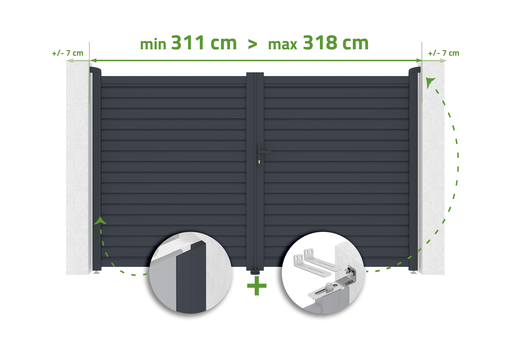 Portail Battant Ajustable En Largeur 3m Calancia H.180cm Lames Persiennes Aluminium Gris