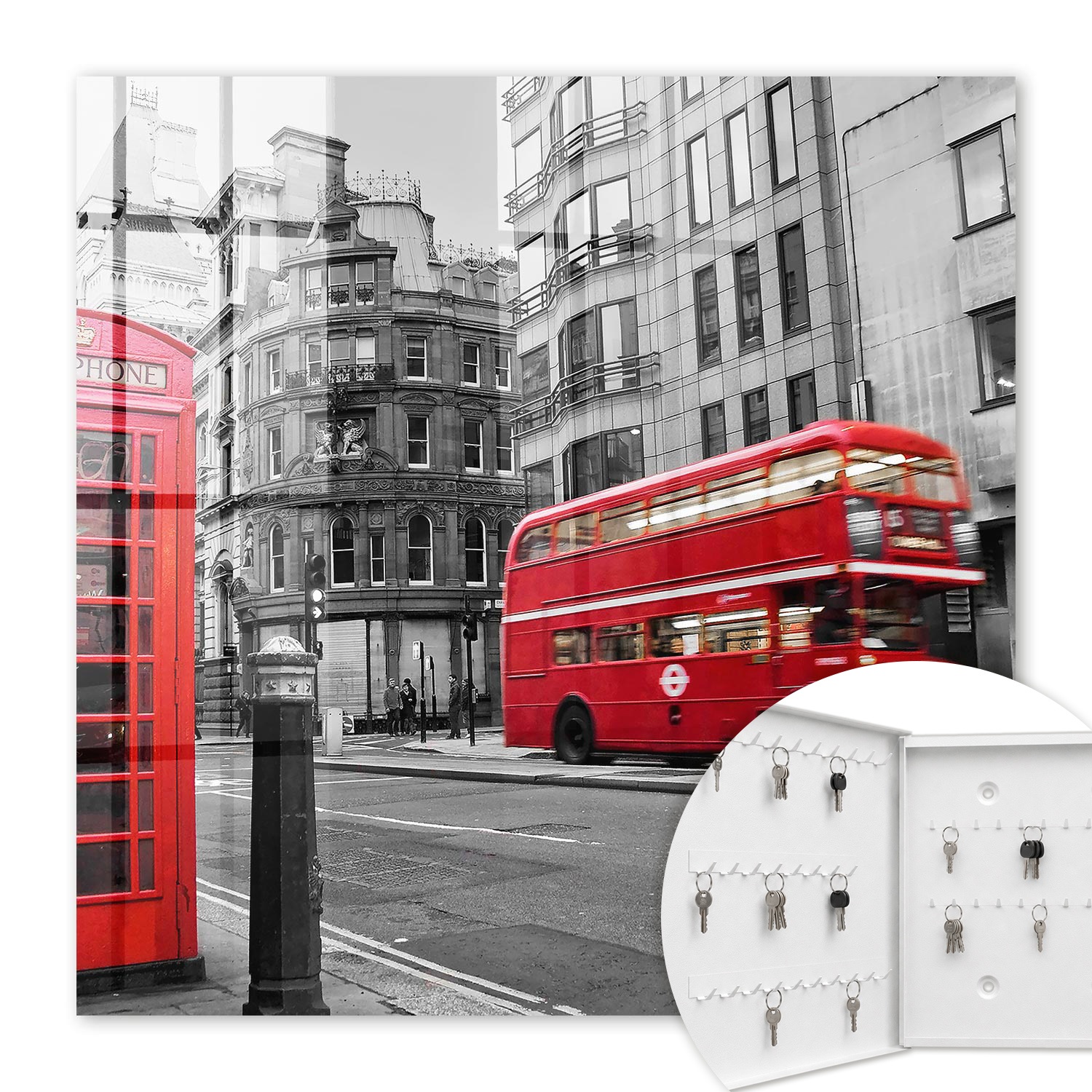 Armoire À Clés - (30 Cm X 30 Cm) - Boîte À Clés Murale - Coffret De Rangement Pour Clés - Couleur Blanche - Ouverture Vers La Gauche - Pour Maison Et Bureau - Contraste Londonien