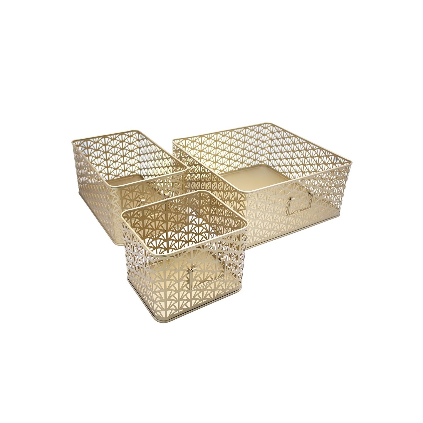Lot De 3 Paniers De Rangement En Métal Doré 32 X 32 X 14 Cm
