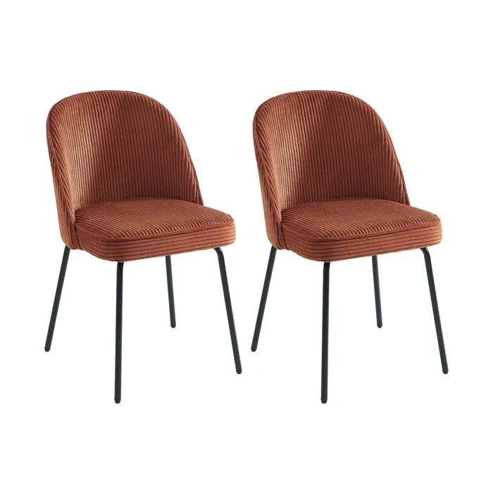 Lot de 2 chaises en velours côtelé et métal noir - Terracotta - ALPALI