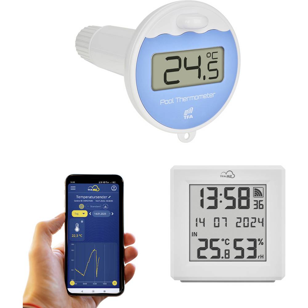 Tfa Dostmann Tfa.me Starter Set Mit Wlan Gateway Und Poolsender Thermomètre De Piscine Blanc 35.8110.02