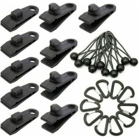 Vente Chaude-lot De 10 Clip De Fixation Bache Avec 10 Cordon Elastique Avec Boule Pour Auvent, Clips De Verrouillage Clips De Bâche Clips Toile De Tente En Linoléum En Plastique Pour Bache Auv,de Debu