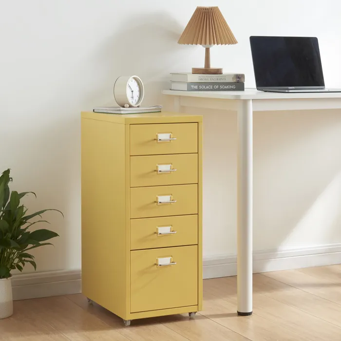 Caisson de bureau Kökar à roulettes avec 5 tiroirs 69 x 28 x 41 cm jaune en.casa