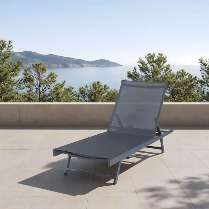 Chaise longue de jardin Baragiano 197 x 64 x 30 cm anthracite gris foncé casa.pro