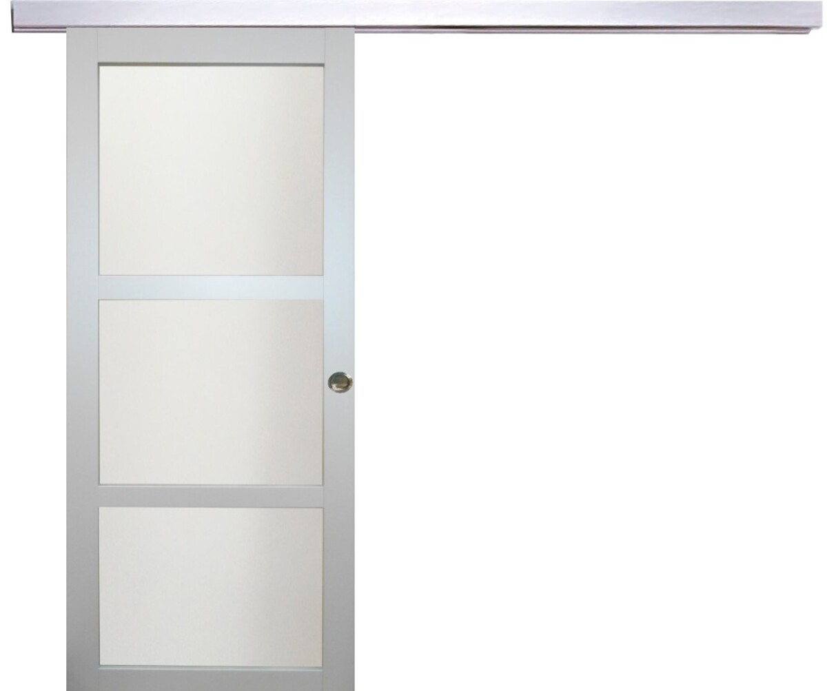 Gd Menuiseries - Porte Coulissante Greyria Gris Clair Ral7035 Vitree H204 X L83 + Rail Alu Et 2 Coquilles