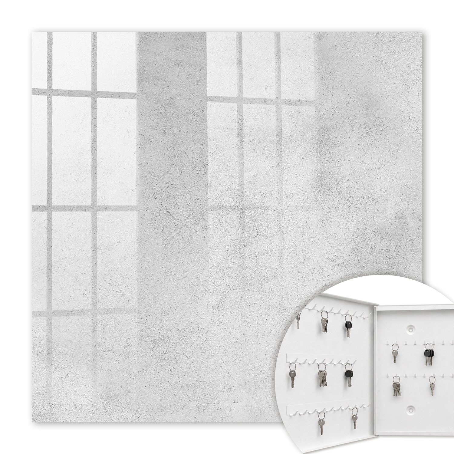 Armoire À Clés - (30 Cm X 30 Cm) - Boîte À Clés Murale - Coffret De Rangement Pour Clés - Couleur Blanche - Ouverture Vers La Gauche - Pour Maison Et Bureau - Texture Grise