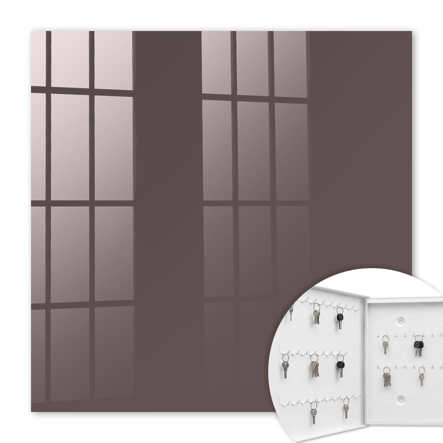 Armoire À Clés - (30 Cm X 30 Cm) - Boîte À Clés Murale - Coffret De Rangement Pour Clés - Couleur Blanche - Ouverture Vers La Gauche - Pour Maison Et Bureau - Brun Délavé