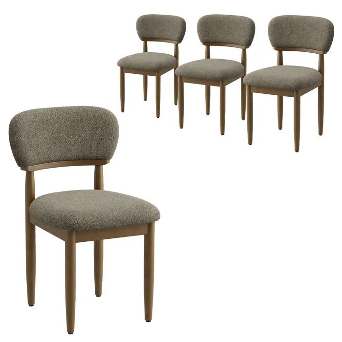 Lot De 4 Chaises De Salle À Manger Rembourrées, Dossier Ergonomique, Tissu Texturé Respirant, Structure En Bois Massif, Style