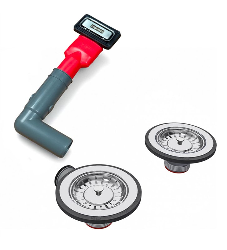 Kit De Vidage Manuel Pour Évier 2 Cuves - Bondes Panier Amovibles - Trop-plein Discret - Compatible Éviers Franke