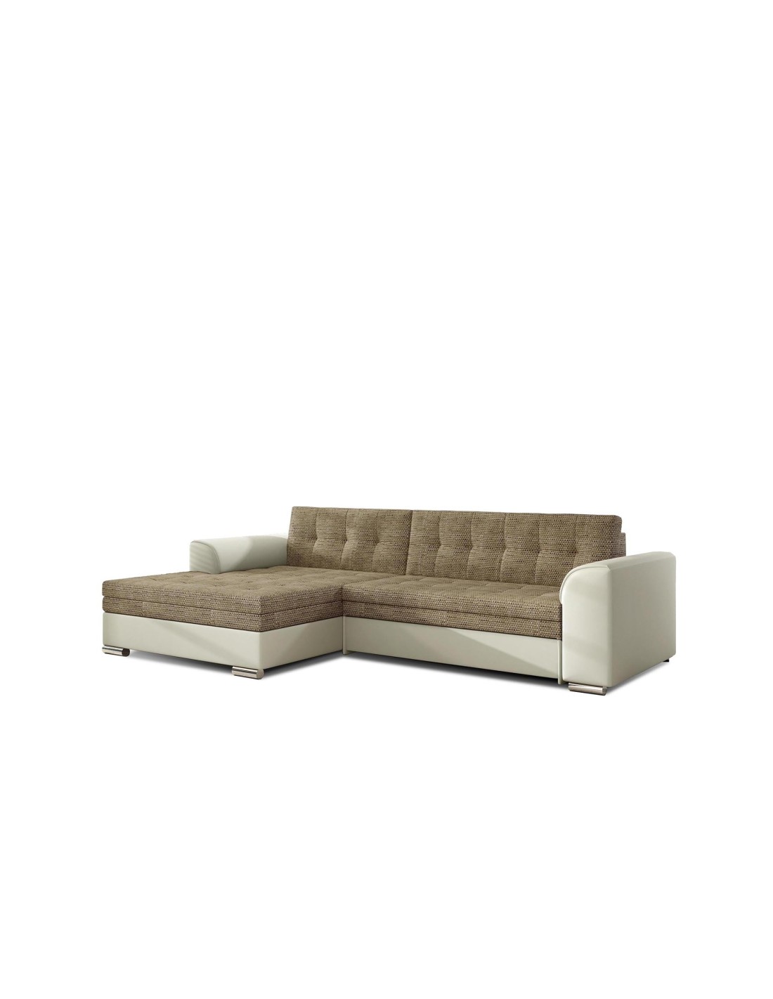 Canapé D'Angle Convertible Conforto 4 Places Beige Et Crème - Angle Gauche