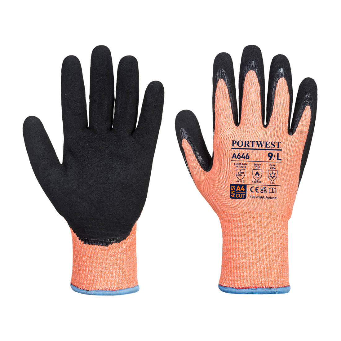 Gant Hiver Vis-tex Hr Cut Nitrile Couleur: Orange/noir Taille S - Portwest