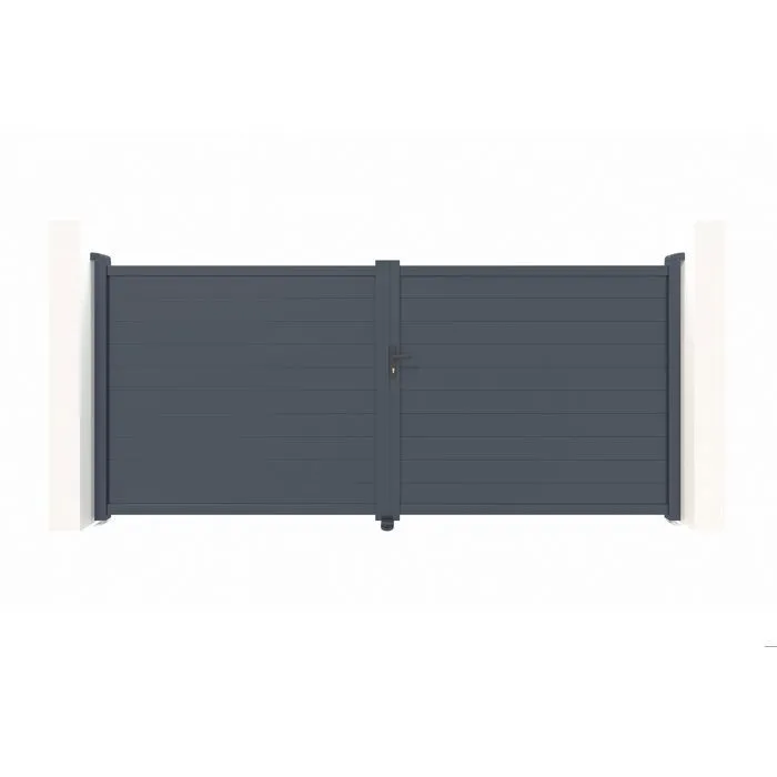 Portail battant 3m EIGER H.180cm + Portillon 1m EIGER H.180cm aluminium gris
