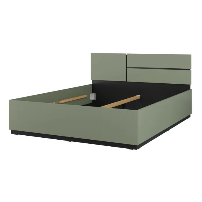 Lit HAVANA 160x200 cm Coloris vert sauge et noir Structure robuste et design moderne