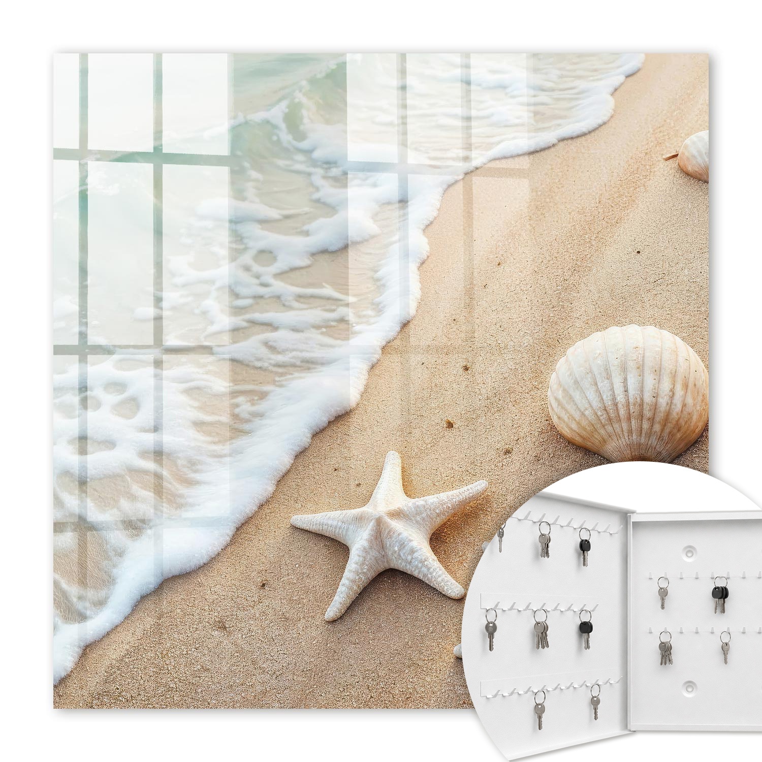 Armoire À Clés - (30 Cm X 30 Cm) - Boîte À Clés Murale - Coffret De Rangement Pour Clés - Couleur Blanche - Ouverture Vers La Gauche - Pour Maison Et Bureau - Paradis De Plage