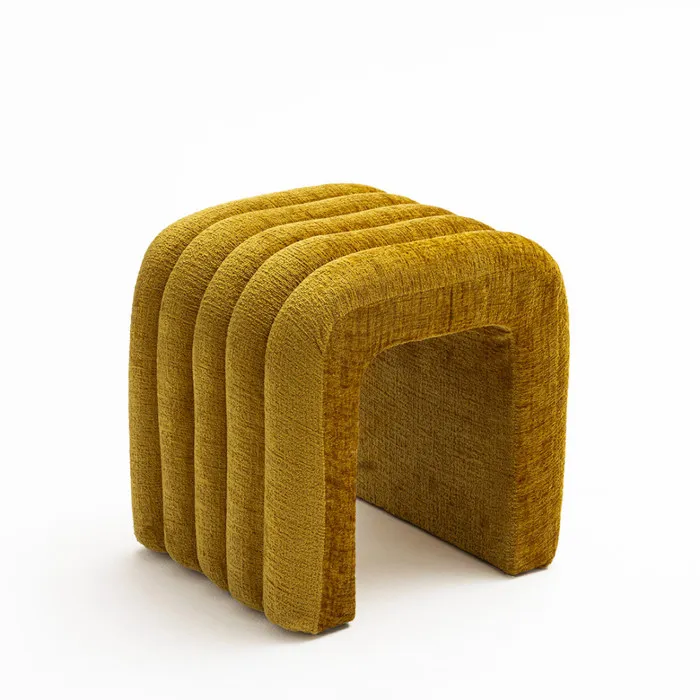 Mui - Tabouret rembourré en tissu chenille - Jaune moutarde