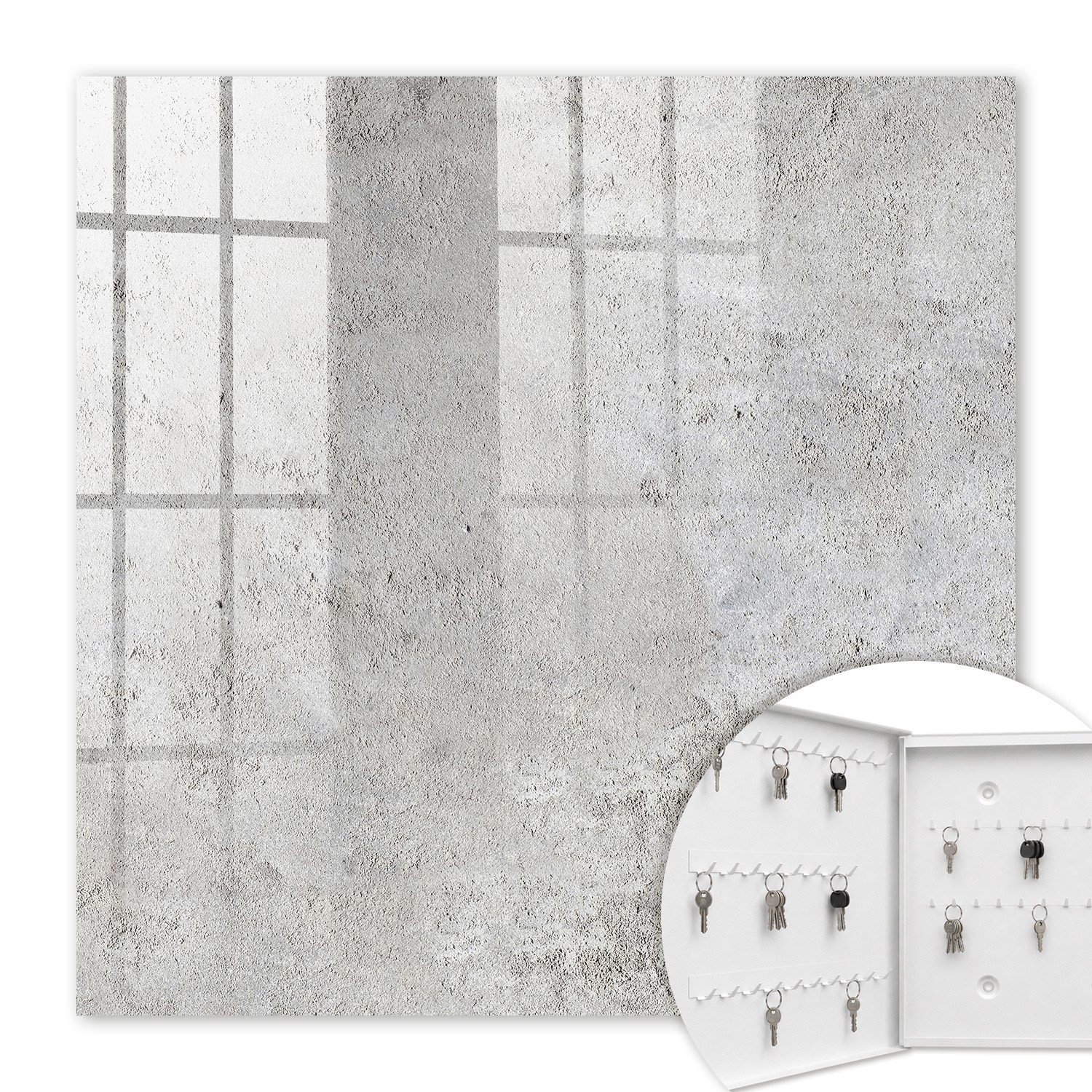 Armoire À Clés - (30 Cm X 30 Cm) - Boîte À Clés Murale - Coffret De Rangement Pour Clés - Couleur Blanche - Ouverture Vers La Gauche - Pour Maison Et Bureau - Surface Grise