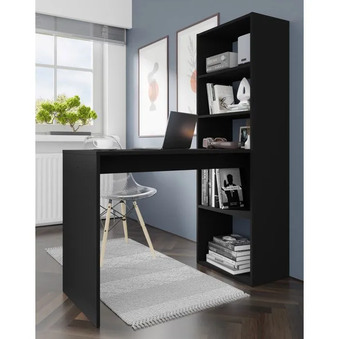 Bureau Avec Étagère "harmony" - Noir - H 150 Cm