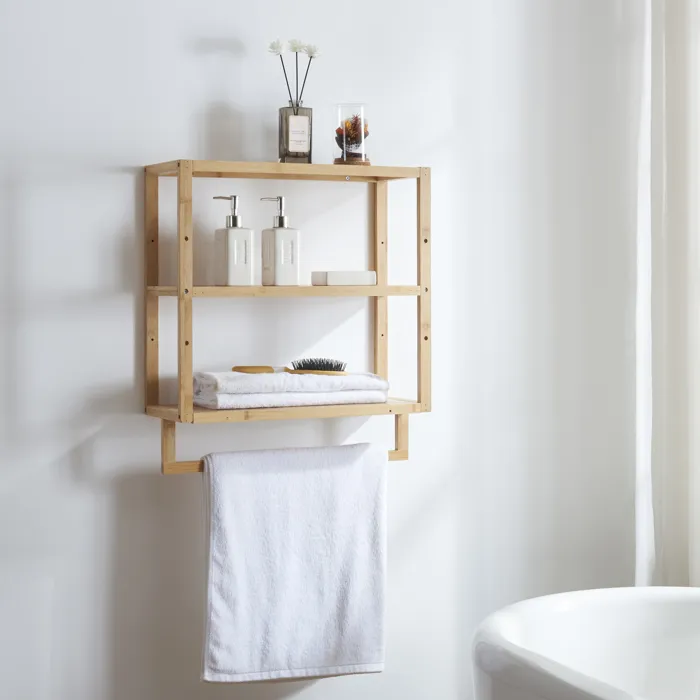 Porte-serviettes mural de salle de bain Oestra bambou 59 x 52 x 21 cm en.casa