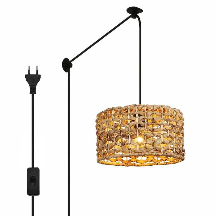 Suspension rustique e27 jonc de mer naturel avec prise d33 cm