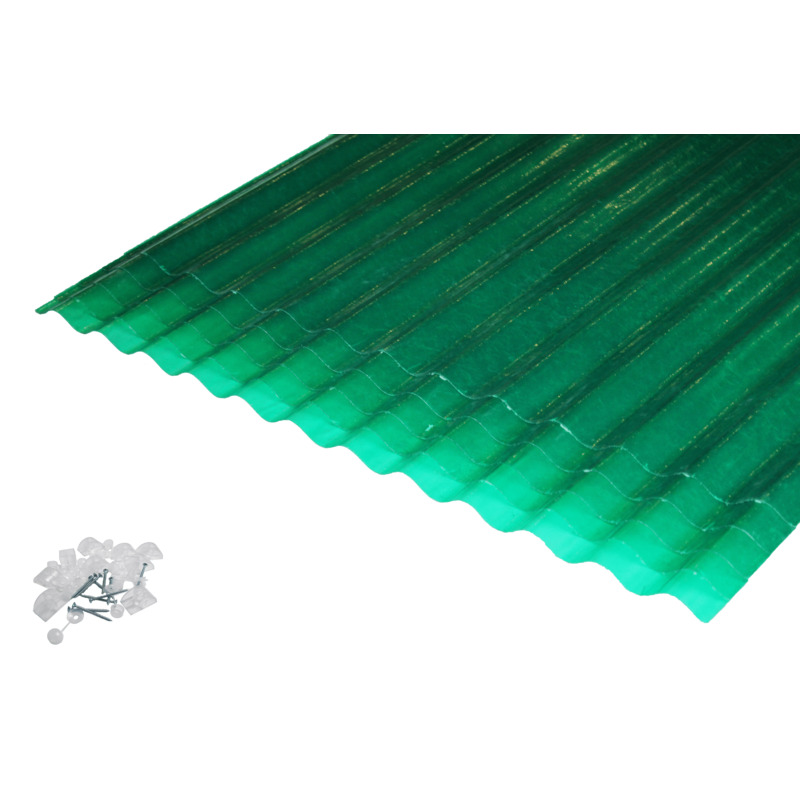 Lot 5 Plaques Polyester Po 76/18 Vert + 5 Kits De Fixations - Coloris - Vert, Largeur - 90 Cm, Longueur - 200 Cm
