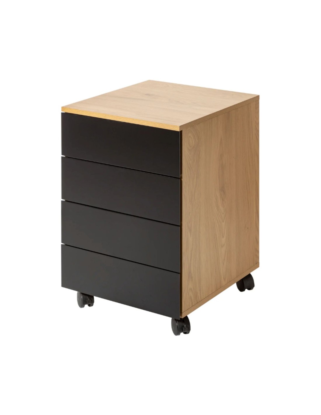 Caisson De Bureau Lunissia 4 Tiroirs Sur Roulettes - Noir Et Aspect Bois - 40 X 61 X 45 Cm