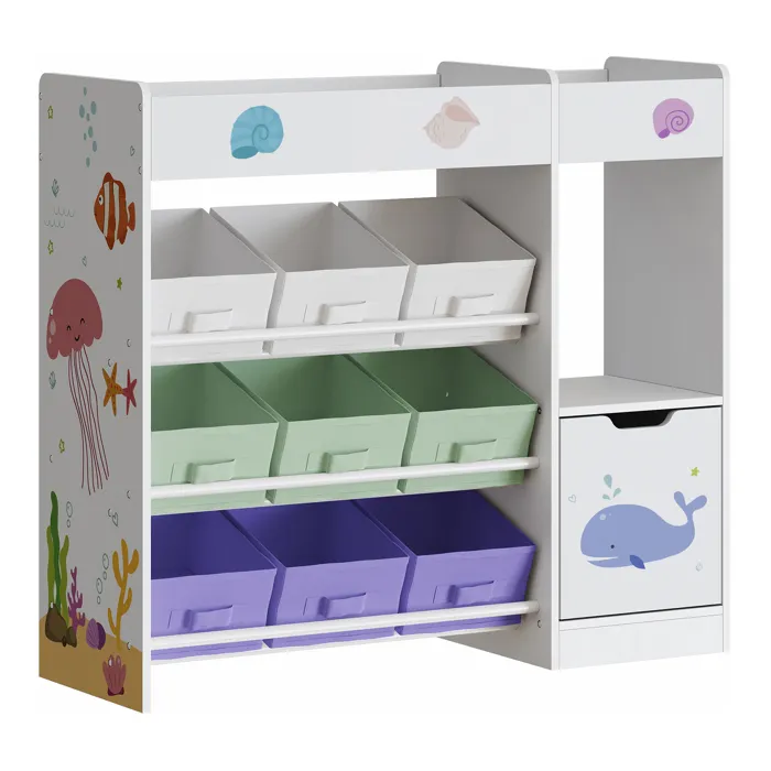 Étagère enfant Soendreland à motif aqua dream 80 x 90 x 30 cm blanc vert violet en.casa