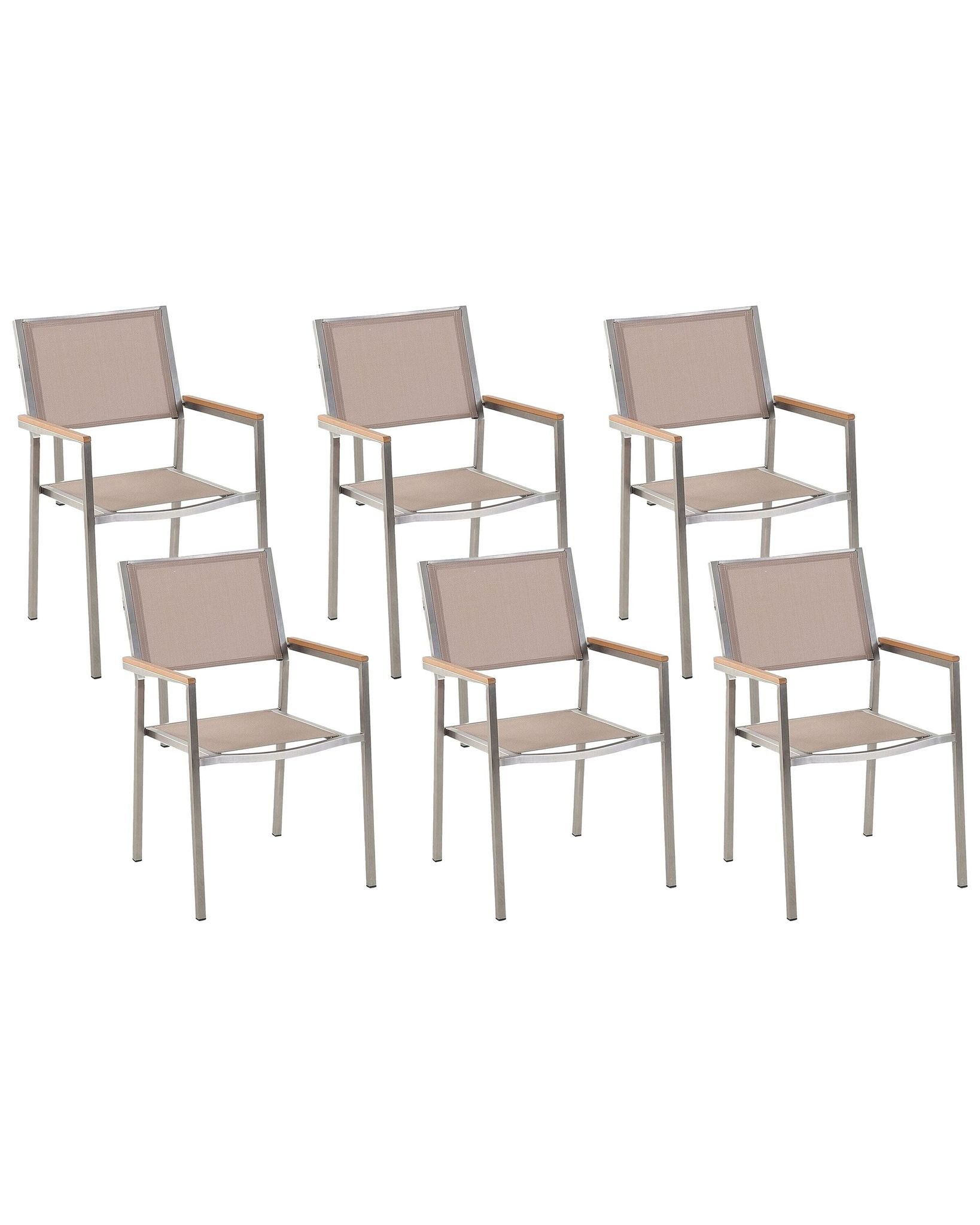 Lot De 6 Chaises De Jardin Empilables Beige Et Argenté En Tissu Et Inox Grosseto
