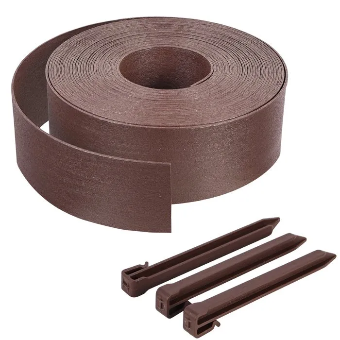 Vounot Bordure De Jardin Pe Flexible 20m X 8 Cm Avec Piquets Marron