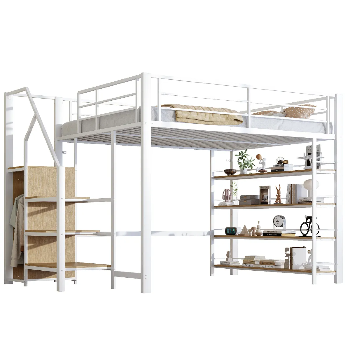 Lit mezzanine en métal blanc avec rangement 140 x 200 cm