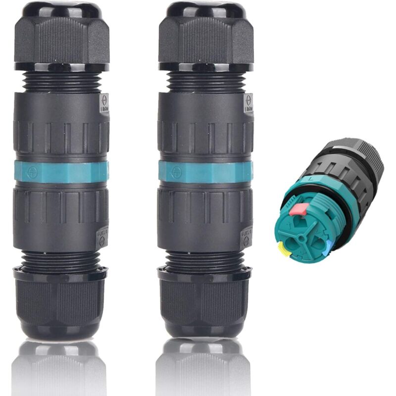 Lot De 2 Connecteurs De Câbles Étanches Ip68 Ø5mm-ø9mm Tüv Manchon De Raccordement Électrique Extérieur 3 Broches Pour Jardin Fond À 2 Voies