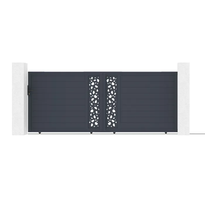 Portail coulissant 4m SUNNY H.160cm aluminium gris + 2 poteaux ELDA aluminium gris