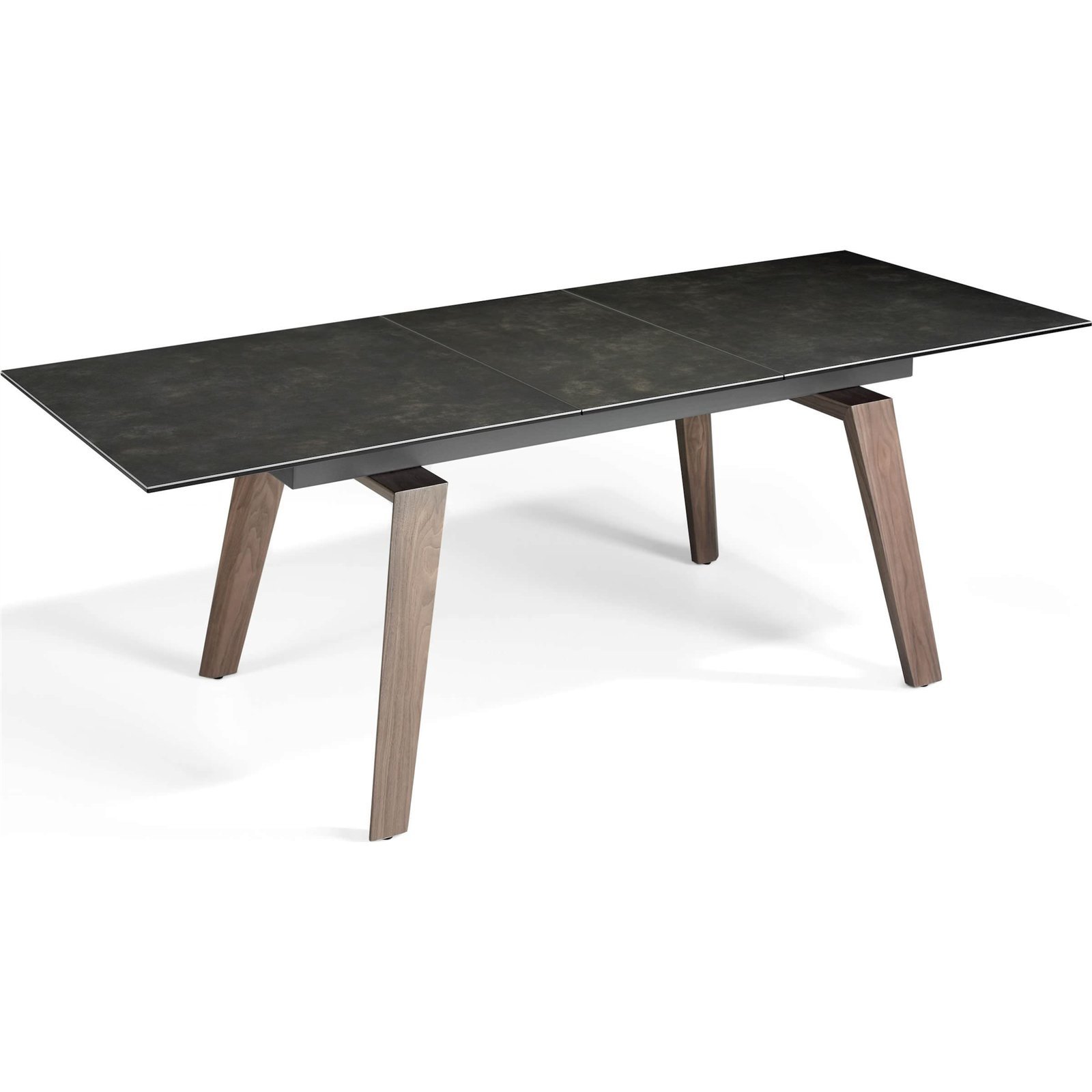 Table Extensible Plateau Marbre De Porcelaine Base Bois De Frene - Noyer, Graphite