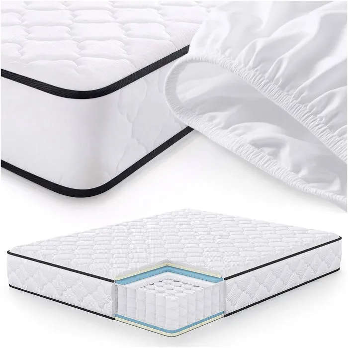 Matelas à ressorts ensachés 7 zones avec protège-matelas H3 160x200 cm
