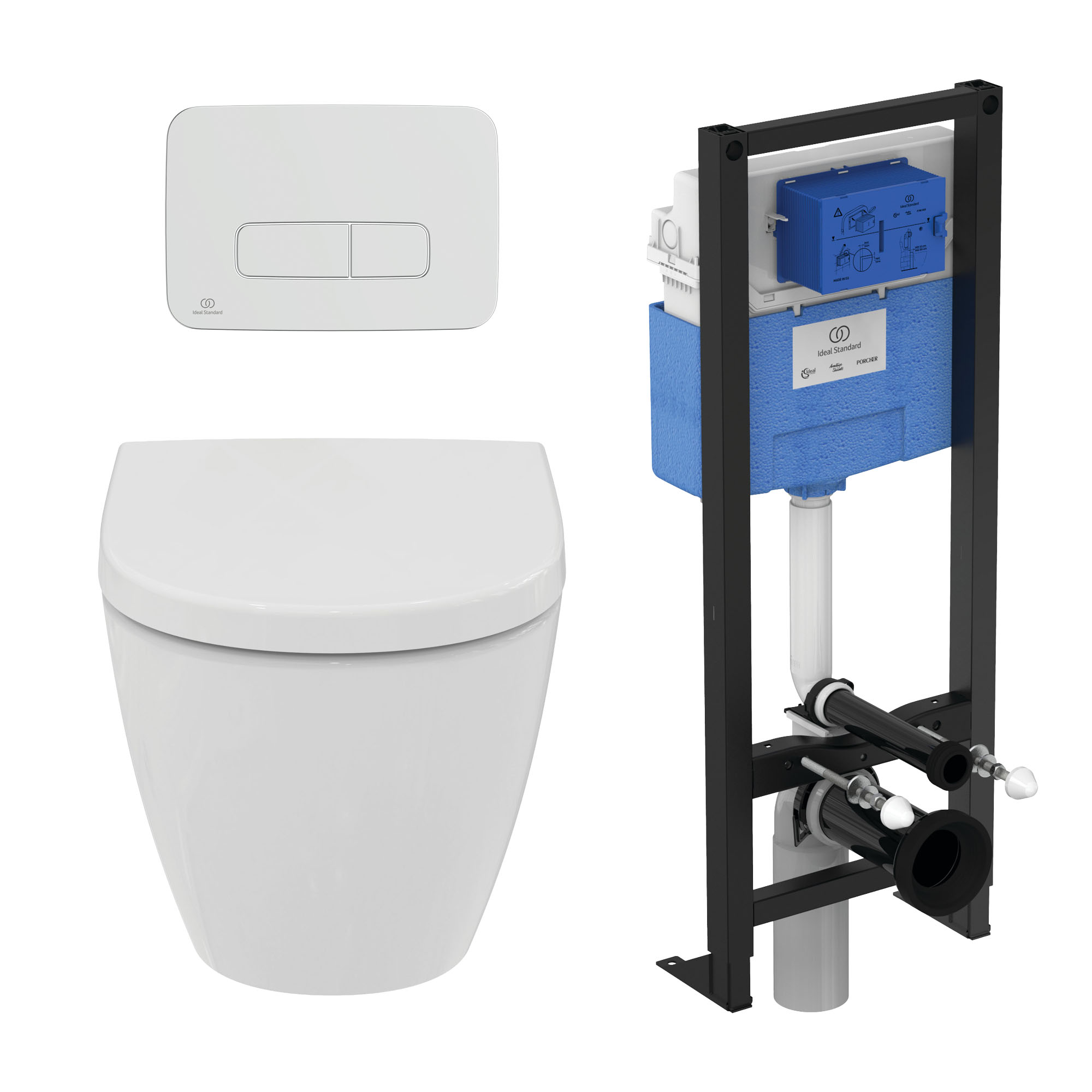 Ideal Standard Pack Wc Suspendu I.life O Recouvrant + Bâti Support Autoportant Et Plaque Chrome